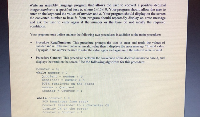 Write an assembly language program that allows the | Chegg.com