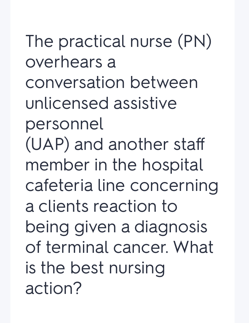 Solved The Practical Nurse (PN) ﻿overhears A Conversation | Chegg.com