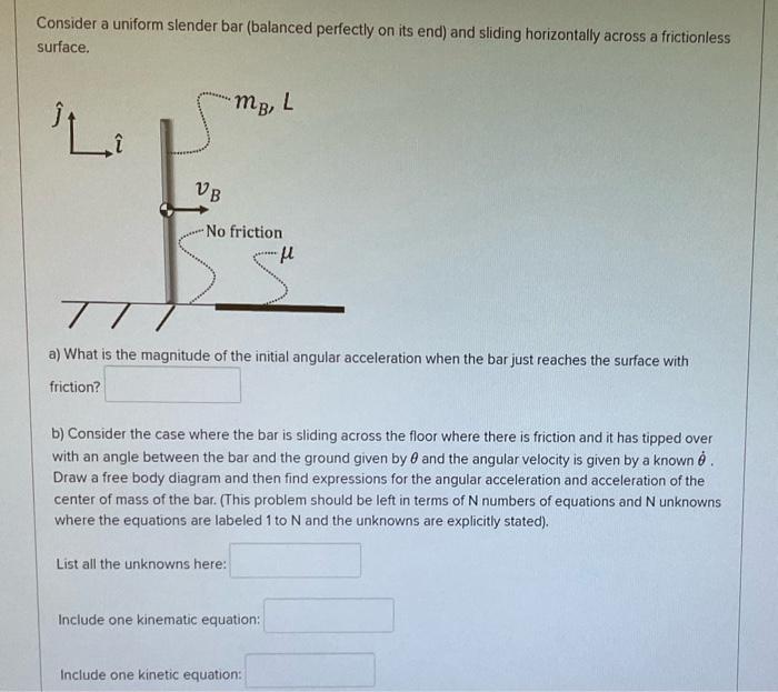 Solved Consider a uniform slender bar (balanced perfectly on | Chegg.com