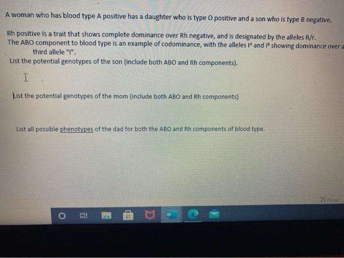 Solved A woman who has blood type A positive has a daughter | Chegg.com