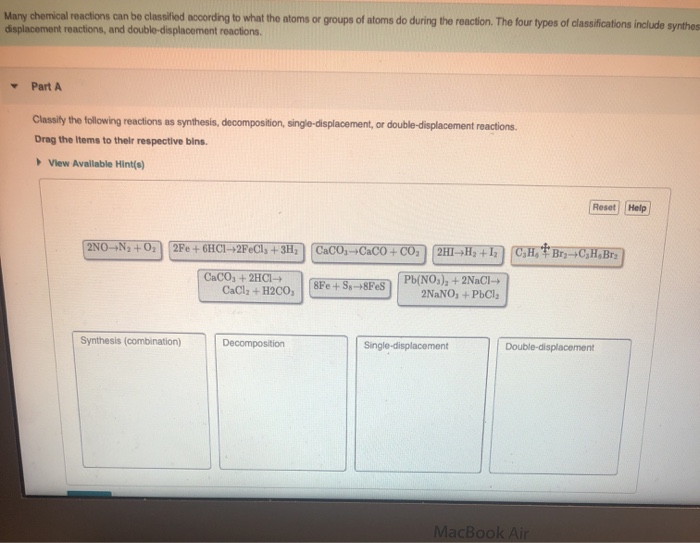 Solved Many Chemical Reactions Can Be Classified Nocording