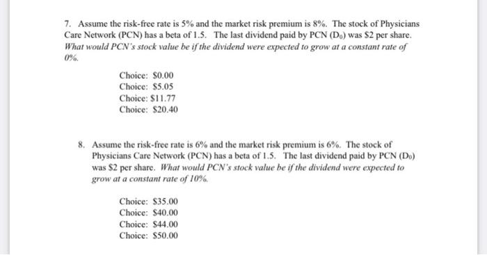 Solved 7. Assume the risk-free rate is 5% and the market | Chegg.com