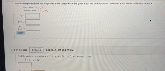 Solved Find the companent form and magnitude of the vector v | Chegg.com