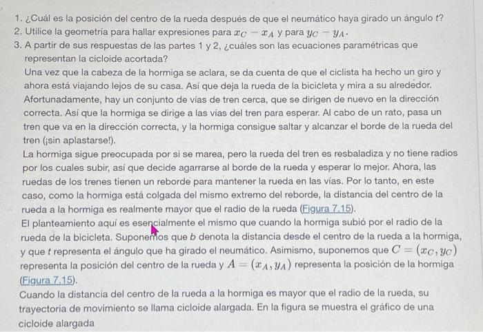 1. ¿Cuál es la posición del centro de la rueda después de que el neumático haya girado un ángulo \( t \) ? 2. Utilice la geom