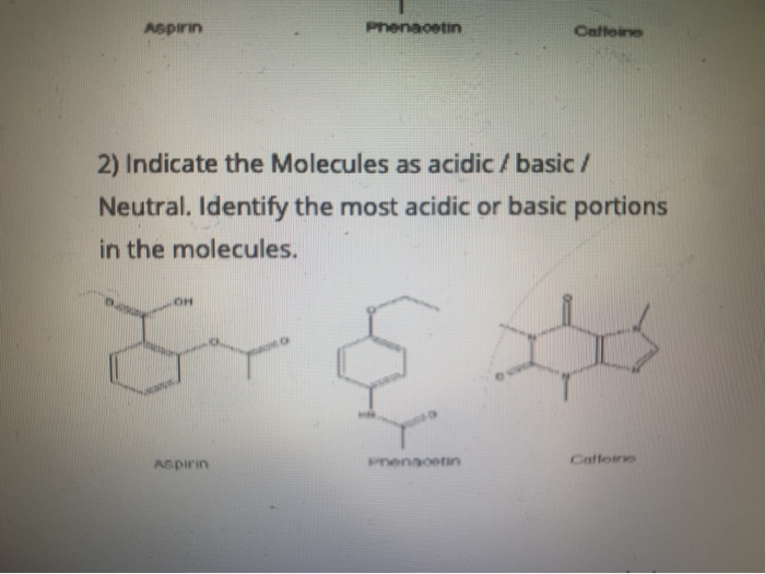 Solved Aspirin Phenacetin Cattoine 2) Indicate the Molecules