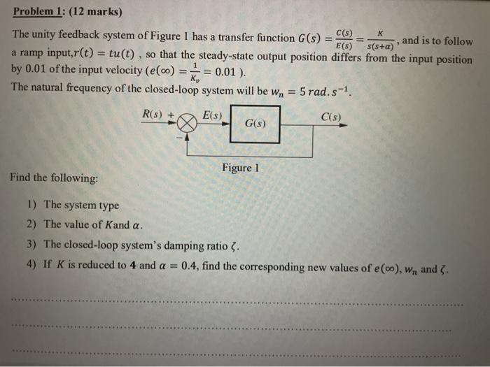 Solved Problem 1: (12 Marks) = 9 The Unity Feedback System | Chegg.com