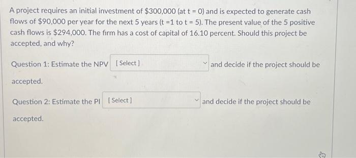 Solved A project requires an initial investment of | Chegg.com
