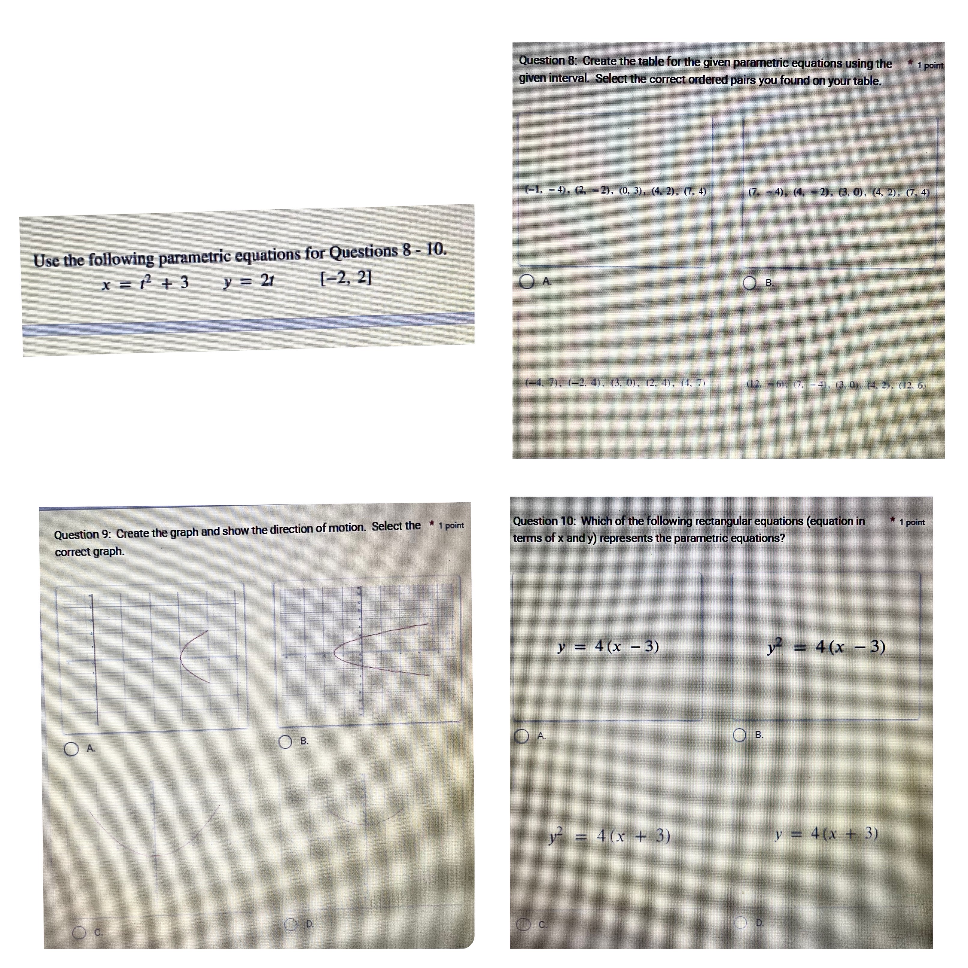 Solved Use the following parametric equation to answer the | Chegg.com