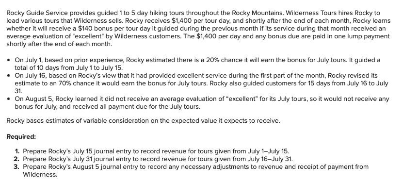 Solved Rocky Guide Service provides guided 1 ﻿to 5 ﻿day | Chegg.com