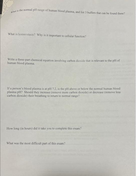 Solved What is the normal pH range of human blood plasma,