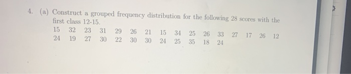 Solved 4. (a) Construct a grouped frequency distribution for | Chegg.com