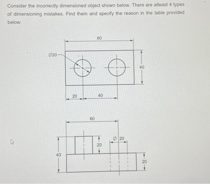 Solved Consider the incorrectly dimensioned object shown | Chegg.com