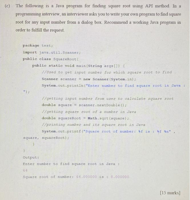 Solved (C) The following is a Java program for finding | Chegg.com