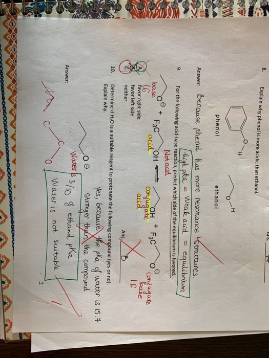 Solved 8. Explain why phenol is more acidic than ethanol.