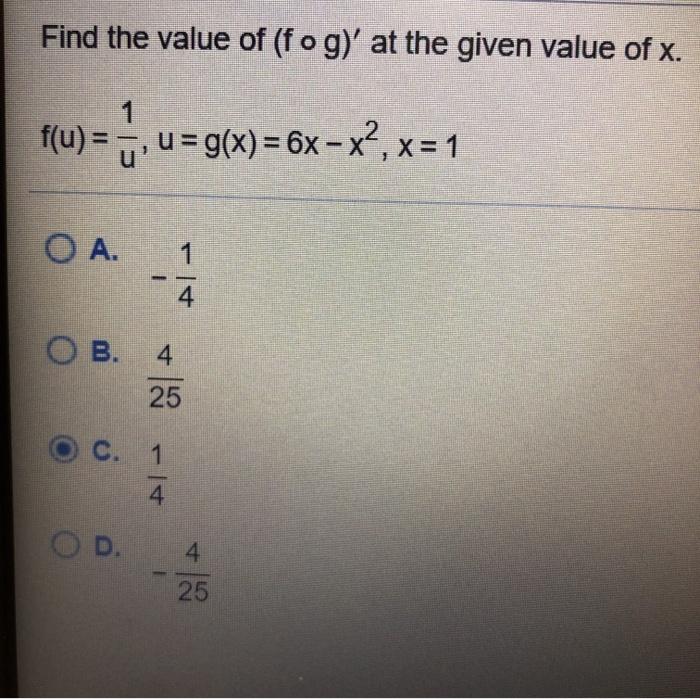 Solved Find The Value Of Fog At The Given Value Of X Chegg Com