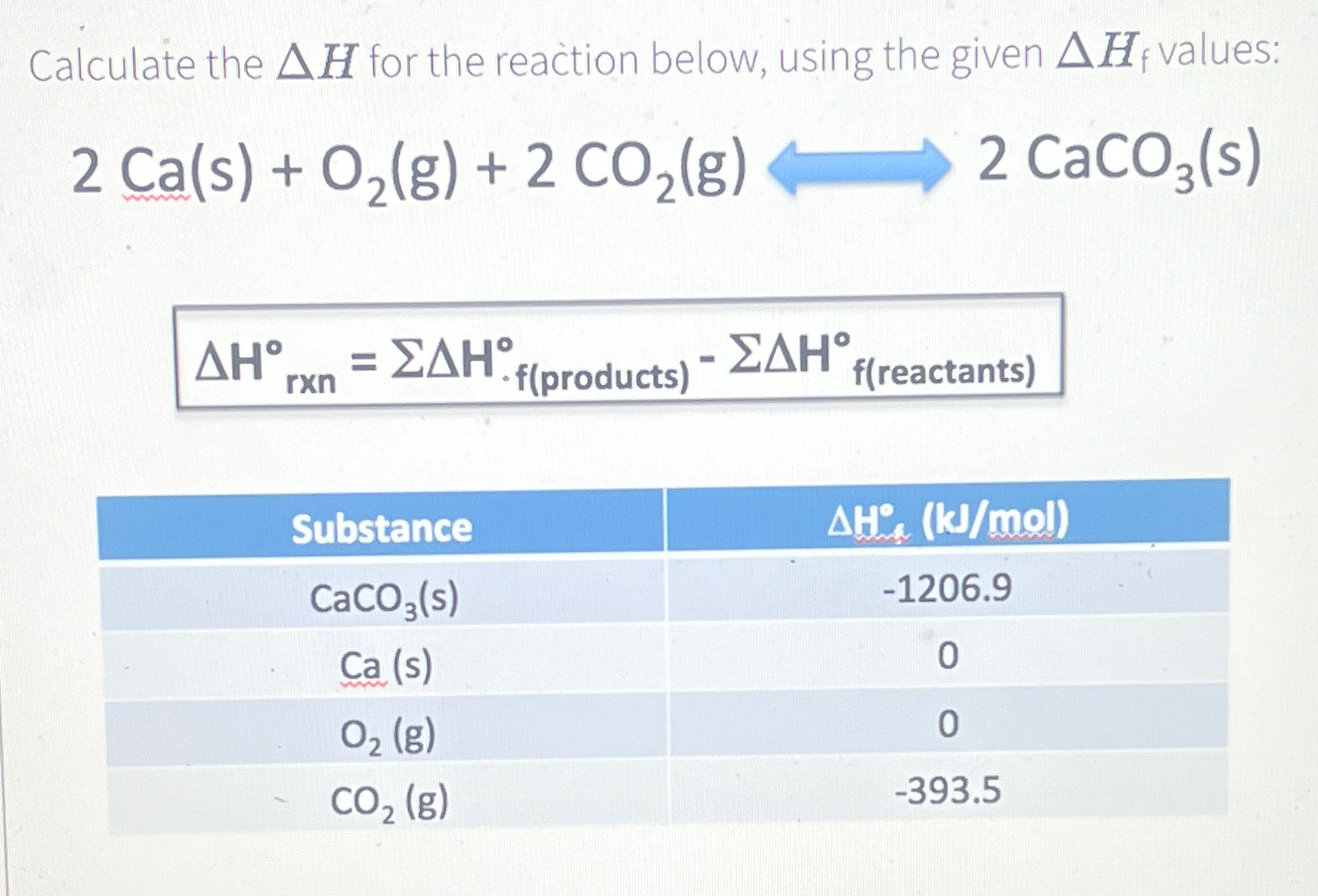 Solved Calculate the ΔH ﻿for the reaction below, using the | Chegg.com