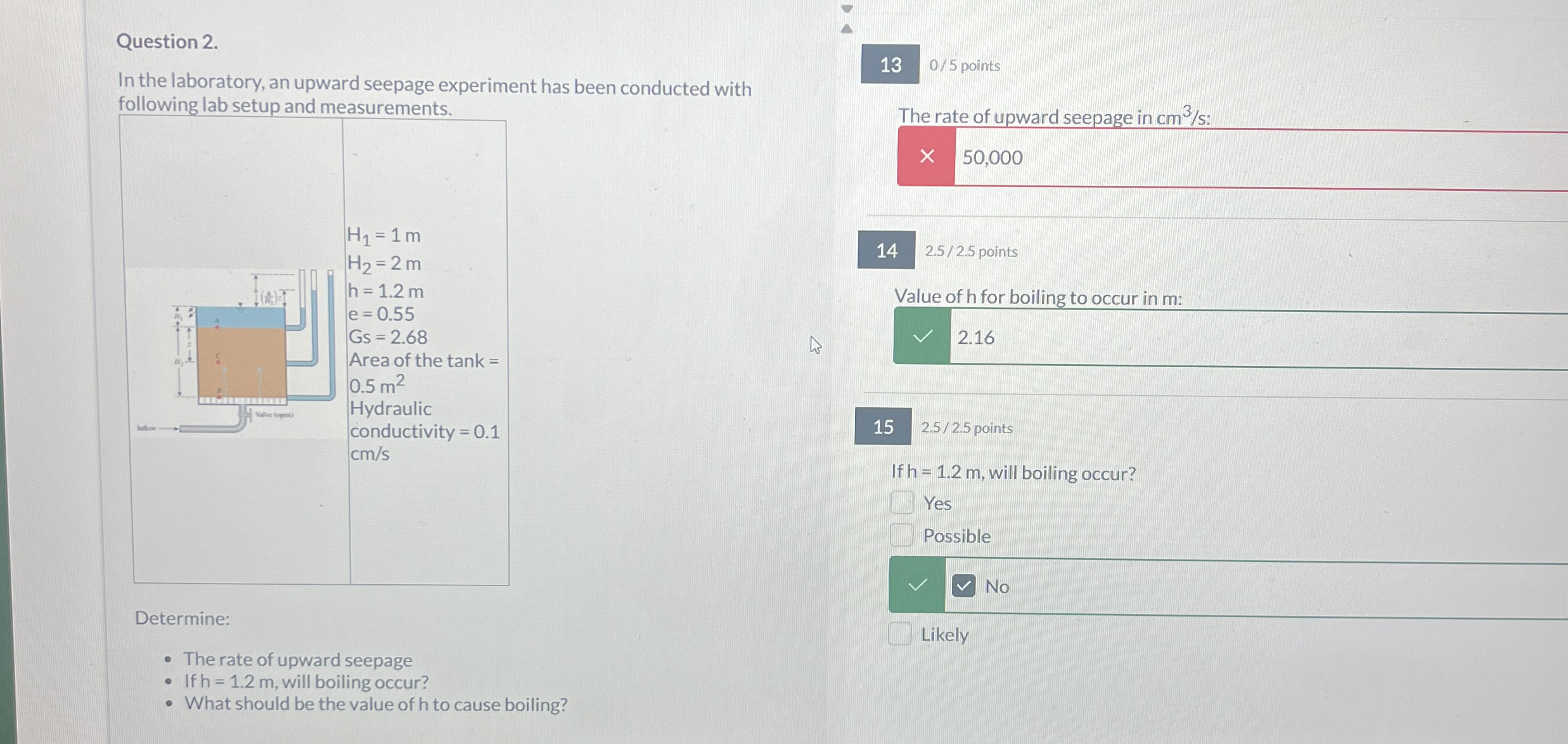 Solved Question 2.In the laboratory, an upward seepage | Chegg.com