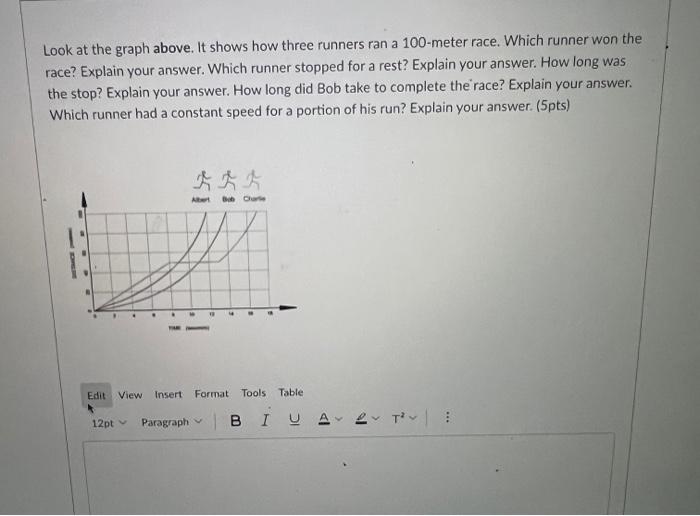 Solved Look at the graph above. It shows how three runners | Chegg.com