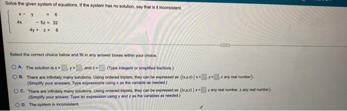 Solved Solve the given system of equations. If the system | Chegg.com