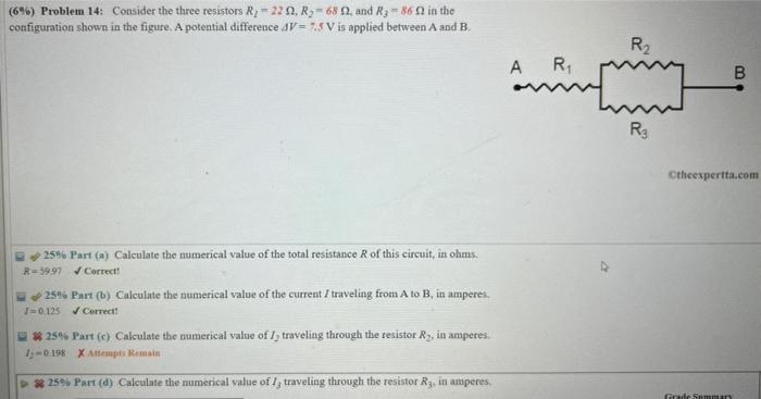 Solved (6%) Problem 14: Consider The Three Resistors R = | Chegg.com