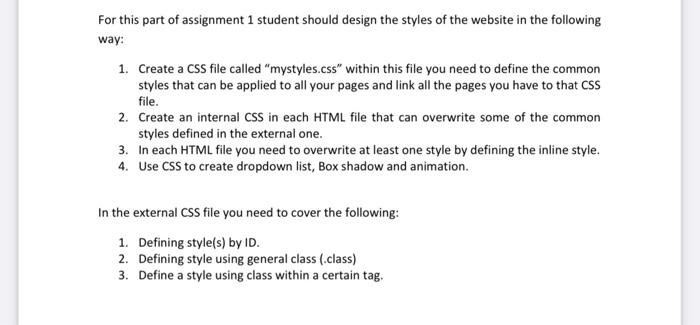 Solved For this part of assignment 1 student should design | Chegg.com