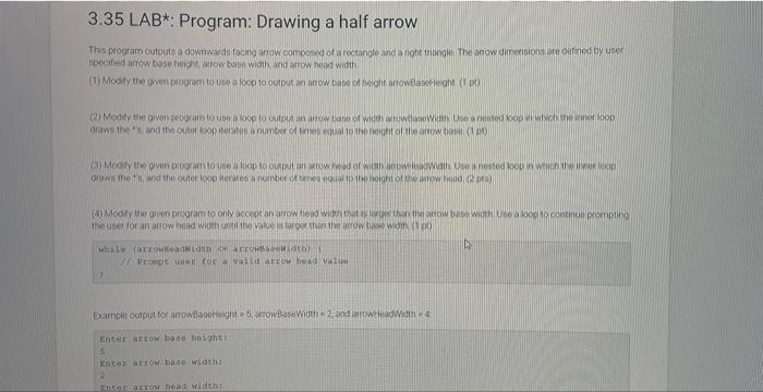 3.35 \( \mathrm{LAB}^{*} \) : Program: Drawing a half arrow ipeciffed arrow base height alow base within, and atrow hesed Wic