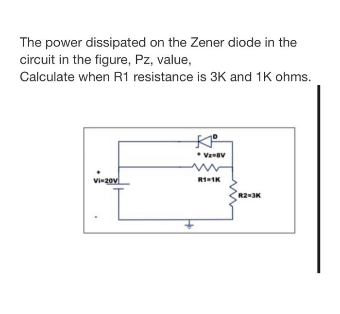 Solved The power dissipated on the Zener diode in the
