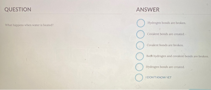 Solved QUESTION ANSWER What happens when water is heated? | Chegg.com