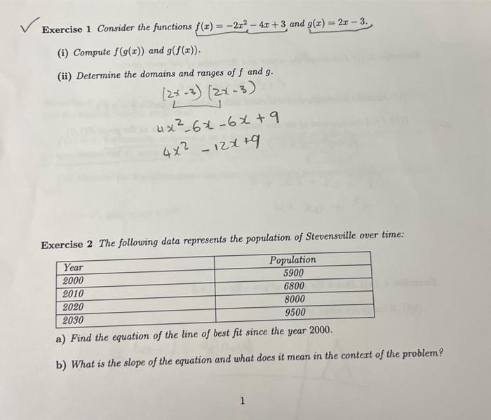 Solved Exercise 1 Consider The Functions F X −2x2−4x 3 And