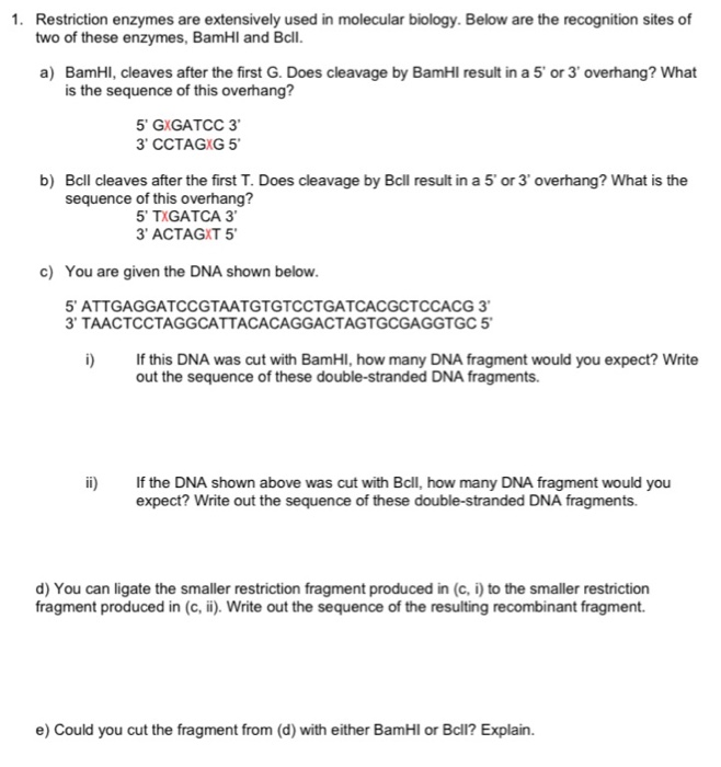 Solved 1. Restriction enzymes are extensively used in
