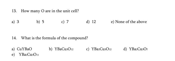 Solved The unit cell of a compound between Y, Ba, Cu, and O | Chegg.com