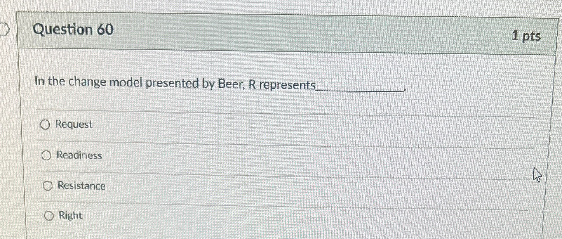 Solved Question 601 ﻿ptsIn the change model presented by | Chegg.com