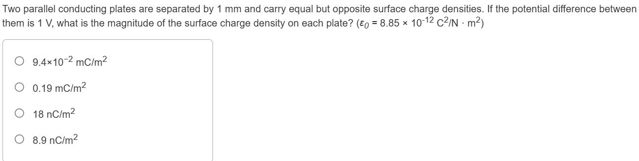 Solved Two parallel conducting plates are separated by 1 mm | Chegg.com