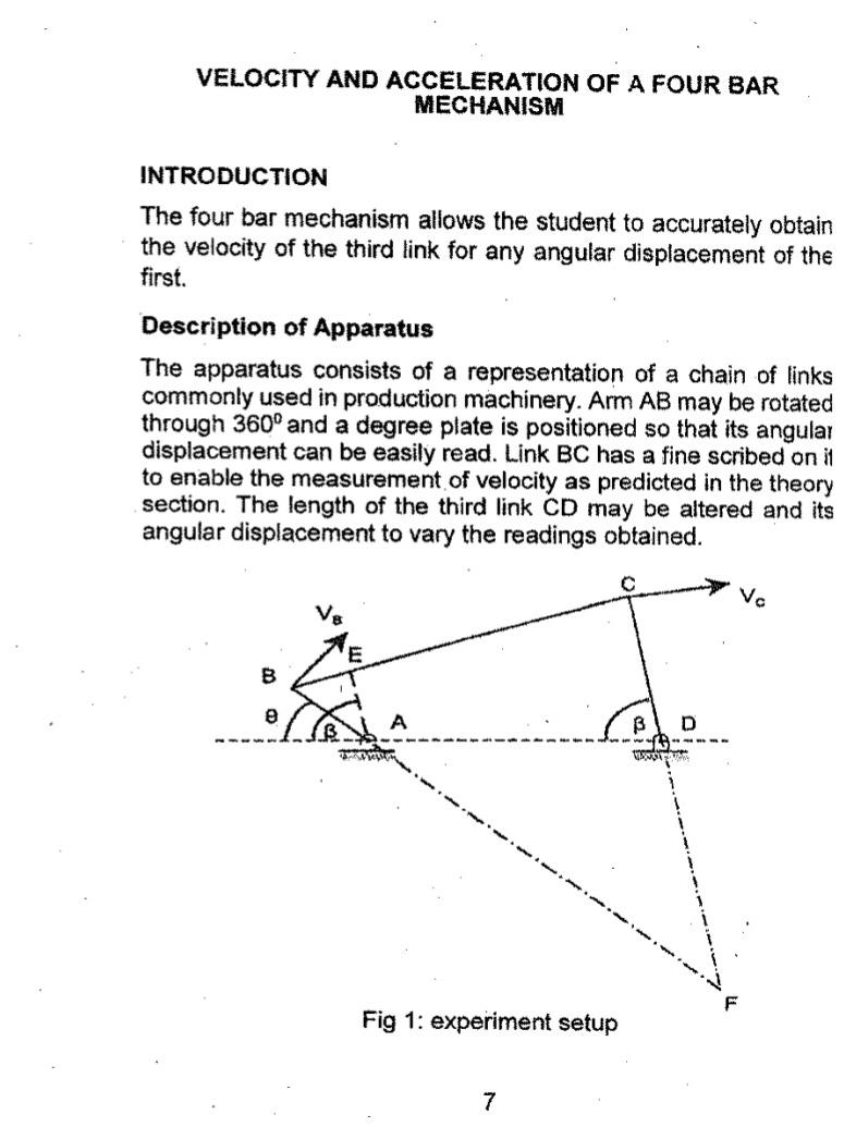 VELOCITY AND ACCELERATION OF A FOUR BAR MECHANISM