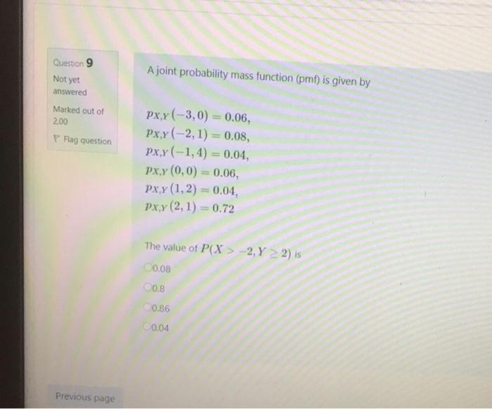 Solved Question 9 A joint probability mass function (pmf) is | Chegg.com