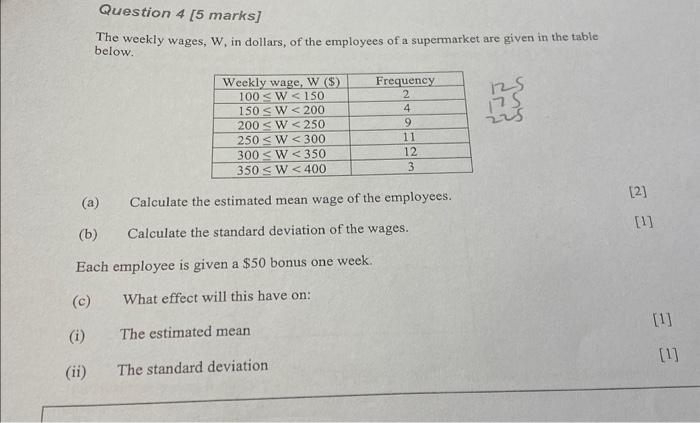 Solved The weekly wages, W, in dollars, of the employees of | Chegg.com