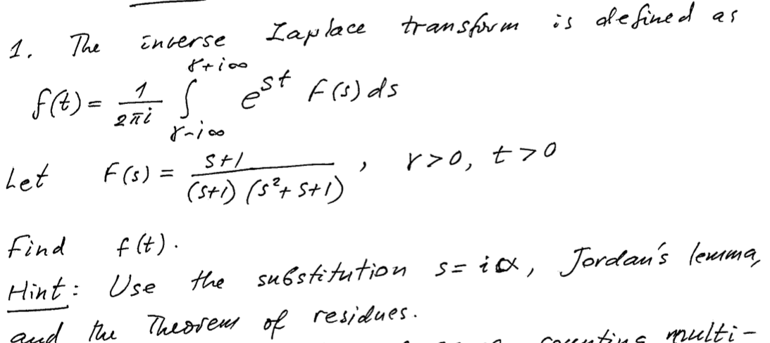 Solved The inverse Laplace transform is defined | Chegg.com