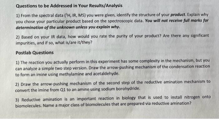 Solved Questions to be Addressed in Your Results/Analysis 1) | Chegg.com