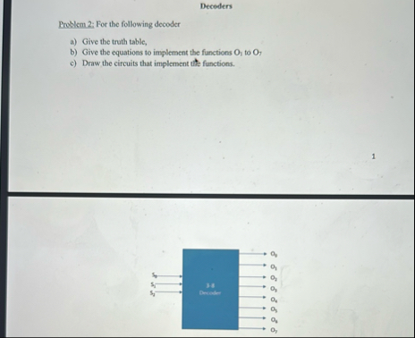 Solved DecodersProblem 2; For the following decodera) ﻿Give | Chegg.com