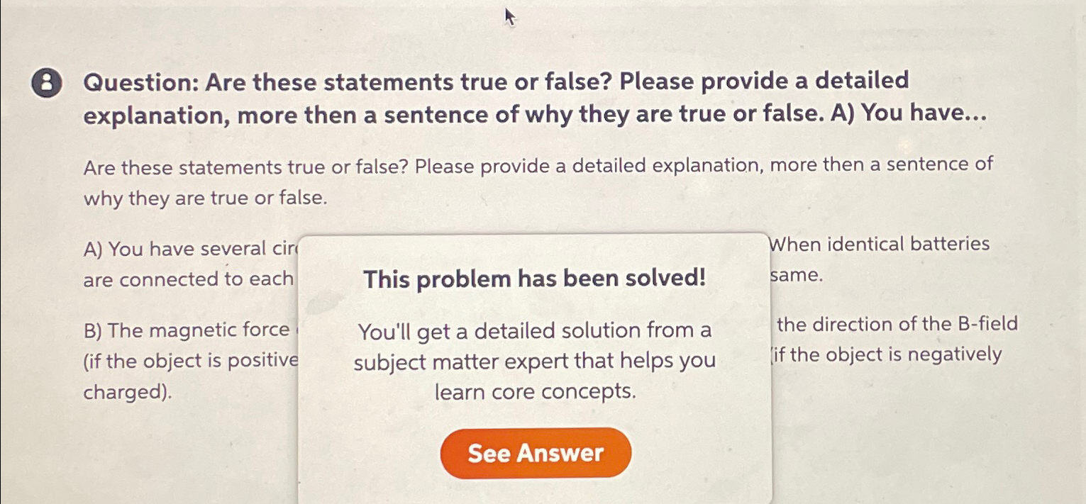 Solved 8 ﻿Question: Are these statements true or false? | Chegg.com