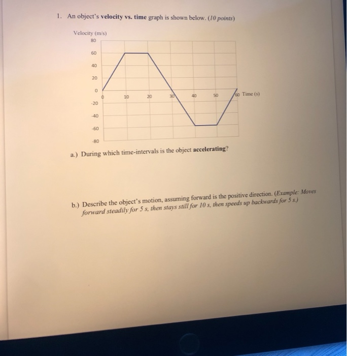 Solved 1. An object's velocity vs. time graph is shown | Chegg.com