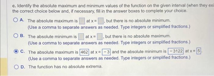 Solved omplete parts a through c for the given function. | Chegg.com
