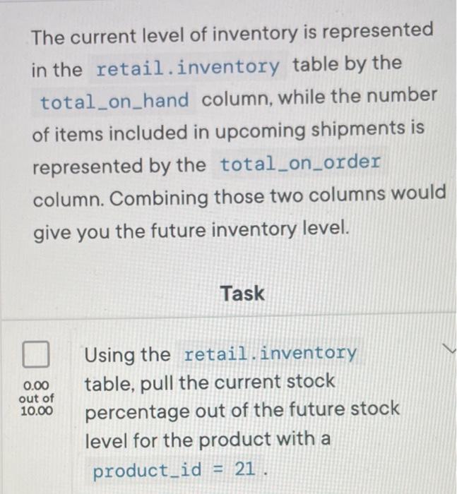 Solved The current level of inventory is represented in the