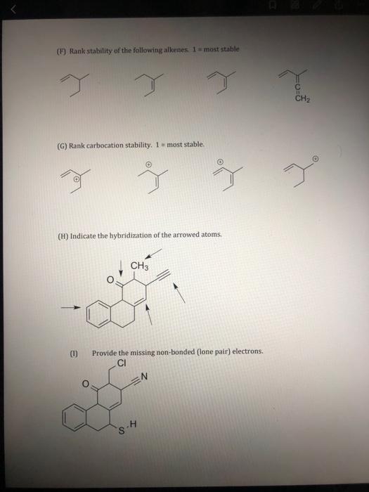 Solved F.) Rank The Stability Of The Following Alkenes | Chegg.com