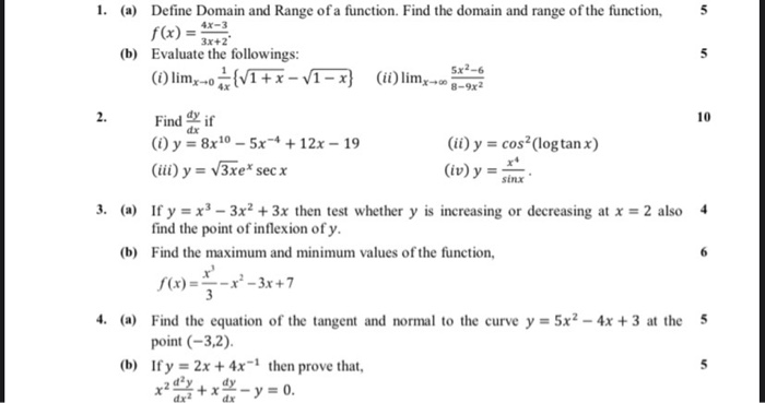 Solved 5 3x 2 5 10 1 A Define Domain And Range Of A Chegg Com