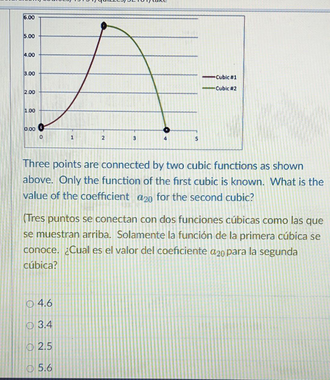 Three points are connected by two cubic functions as shown above. Only the function of the first cubic is known. What is the