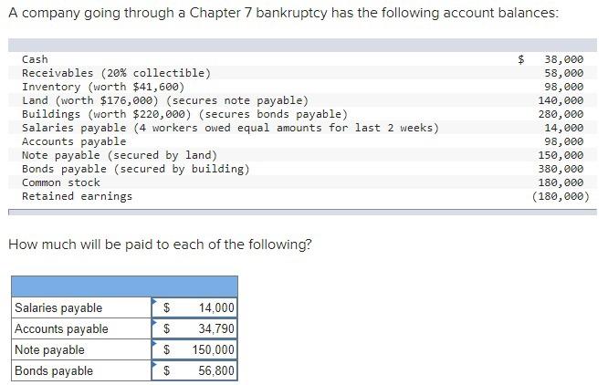 Solved A Company Going Through A Chapter 7 Bankruptcy Has | Chegg.com