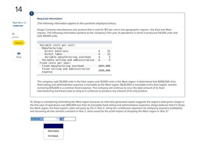 Solved 14 Part 14 of 15 Required information The following | Chegg.com