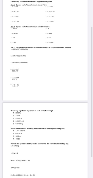 Solved Chemistry: Scientific Notation & Significant Figures | Chegg.com