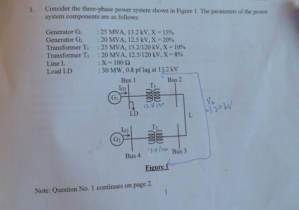 Solved 1. Consider the three-phase power system shown in | Chegg.com